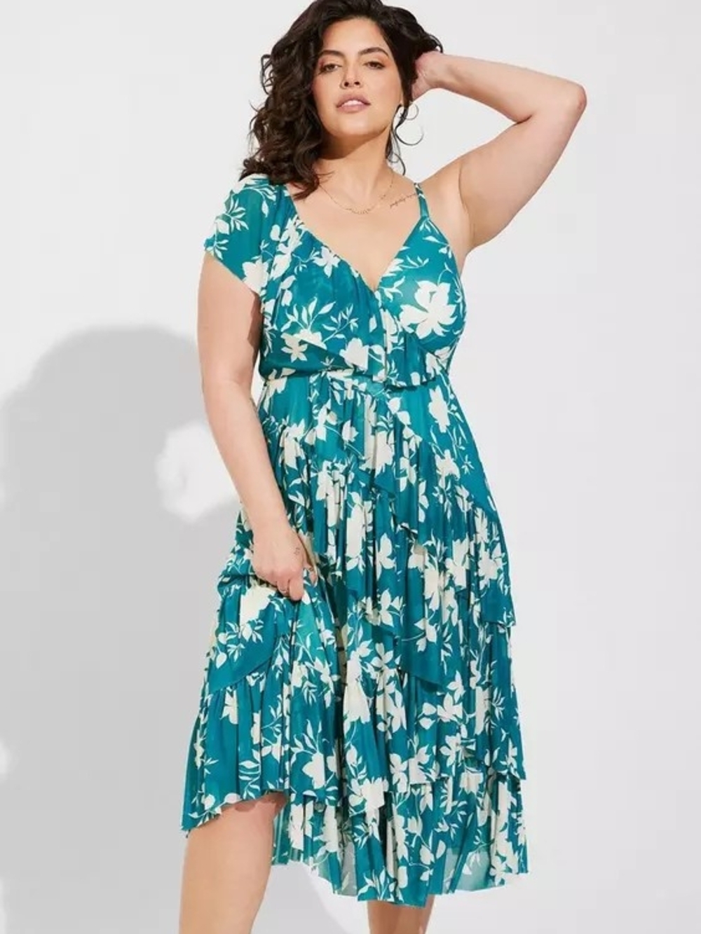 torrid Teal & White Floral Tiered Midi Dress SIZE 0X